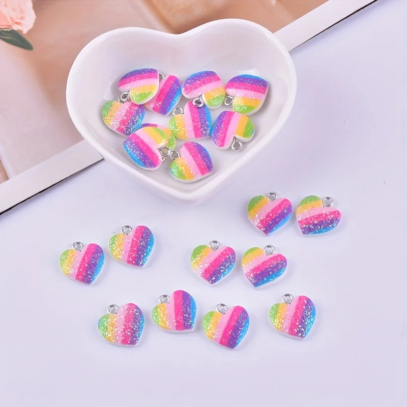 10Pcs Colorful Heart Resin Cha - Resin Craft Projects 评论和价格